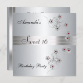 Sweet 16 Silver Birthday Party Invitation Kaart (Voorkant / Achterkant)