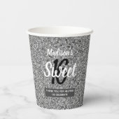 Sweet 16 Silver Black Glitter, speciaal gepersonal Papieren Bekers (Achterkant)