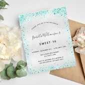 Sweet 16 Silver blauwgroen glitter-budgetuitnodigi Flyer