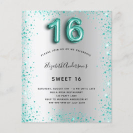 Sweet 16 Silver blauwgroen glitter-budgetuitnodigi Flyer