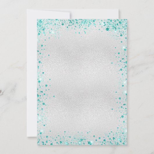 Sweet 16 silver blauwgroen glitter kaart (Achterkant)