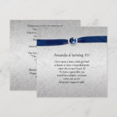 Sweet 16 Silver Damask Blue Ribbon Gemstone Kaart (Voorkant / Achterkant)