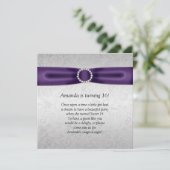 Sweet 16 Silver Damask Paarse Ribbon Diamonds Kaart (Staand voorkant)