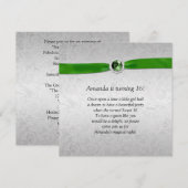 Sweet 16 Silver Emerald Green Ribbon Gemstone Kaart (Voorkant / Achterkant)