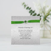 Sweet 16 Silver Emerald Green Ribbon Gemstone Kaart (Staand voorkant)