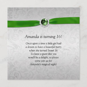 Sweet 16 Silver Emerald Green Ribbon Gemstone Kaart