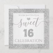 Sweet 16 Silver Faux Glitter Birthday Party Kaart (Voorkant)