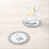 Sweet 16 Silver Faux Glitter Birthday Party Ronde Kartonnen Onderzetter (Insitu)