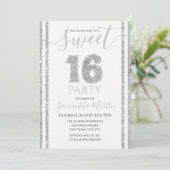 Sweet 16 Silver Faux Glitter Gestreepte Verjaardag Kaart (Staand voorkant)