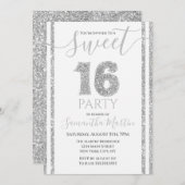Sweet 16 Silver Faux Glitter Gestreepte Verjaardag Kaart (Voorkant / Achterkant)