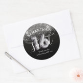 Sweet 16 Silver Glitter Black & Balloon Number Ronde Sticker (Envelop)