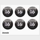 Sweet 16 Silver Glitter Black & Balloon Number Ronde Sticker (Vel)