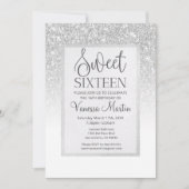 Sweet 16 Silver Glitter Glamoureuze partijuitnodig Kaart (Voorkant)