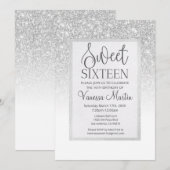 Sweet 16 Silver Glitter Glamoureuze partijuitnodig Kaart (Voorkant / Achterkant)