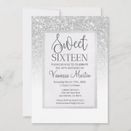 Sweet 16 Silver Glitter Glamoureuze partijuitnodig Kaart
