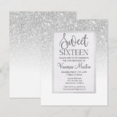 Sweet 16 Silver Glitter Glamoureuze partijuitnodig Kaart (Voorkant / Achterkant)