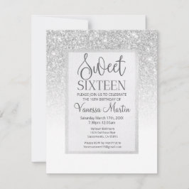 Sweet 16 Silver Glitter Glamoureuze partijuitnodig Kaart