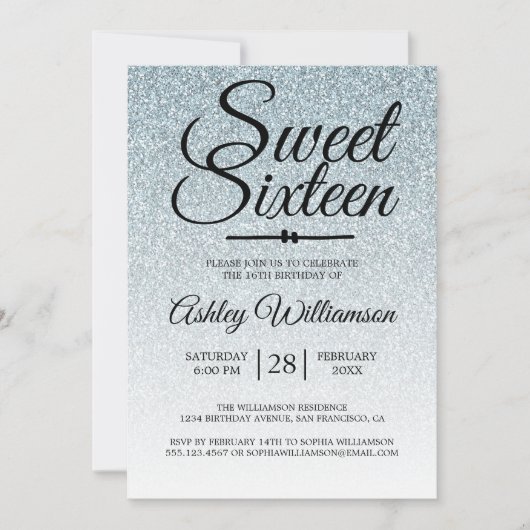 Sweet 16 Silver Glitter Ombre 16e verjaardag Kaart (Voorkant)
