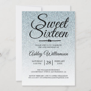 Sweet 16 Silver Glitter Ombre 16th Birthday  Kaart