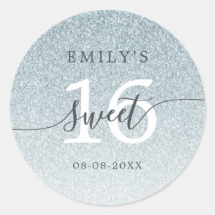 Sweet 16 Silver Glitter Ombre Aangepaste naam Datu Ronde Sticker