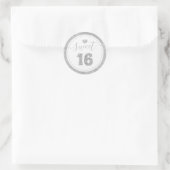 Sweet 16 Silver Grey Faux Glitter Hart Verjaardag Ronde Sticker (Tas)