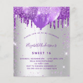 Sweet 16 Silver paarse begrotingsuitnodiging Flyer (Voorkant)