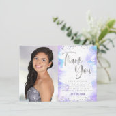 Sweet 16 Silver Paarse Waterverf Foto Modern Bedankkaart (Staand voorkant)