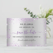 Sweet 16 silver purple save the date (Staand voorkant)