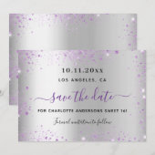 Sweet 16 silver purple save the date (Voorkant / Achterkant)