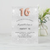 Sweet 16 silver roos gold sparkles kaart (Staand voorkant)