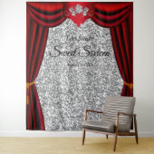 Sweet 16 Silver Roos Rood Gordijn Zilver Glitter Wandkleed (In situ)