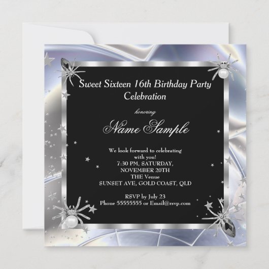 Sweet 16 Silver Spiders 16th Birthday Party Kaart (Achterkant)