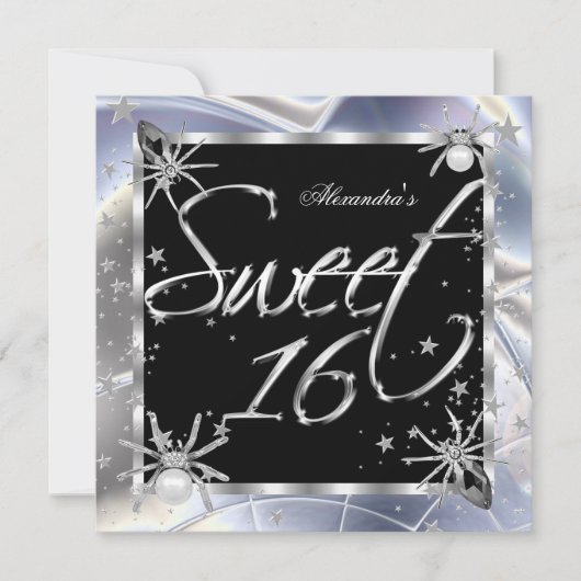 Sweet 16 Silver Spiders 16th Birthday Party Kaart (Voorkant)