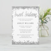 Sweet 16 Silver White Faux Glitter Birthday Kaart (Staand voorkant)