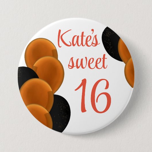 Sweet 16 Sinaasappel Zwart Eenvoudig Ronde Button 7,6 Cm (Voorkant)