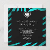 Sweet 16 Sixteen Aqua Blue Black Zebra 2 Kaart (Achterkant)