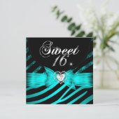 Sweet 16 Sixteen Aqua Blue Black Zebra Kaart (Staand voorkant)