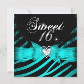 Sweet 16 Sixteen Aqua Blue Black Zebra Kaart (Voorkant)