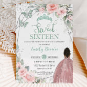 Sweet 16 Sixteen Birthday Blush Floral Mint Green Kaart