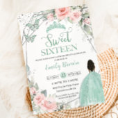 Sweet 16 Sixteen Birthday Blush Floral Mint Green Kaart