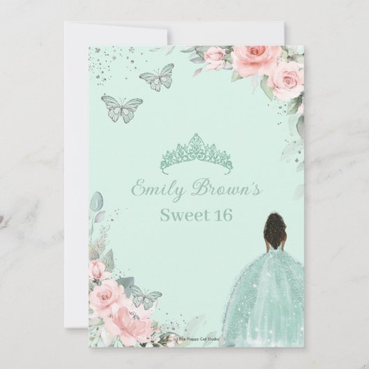Sweet 16 Sixteen Birthday Blush Floral Mint Green Kaart (Achterkant)