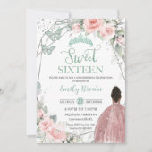 Sweet 16 Sixteen Birthday Blush Floral Mint Green Kaart (Voorkant)