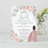 Sweet 16 Sixteen Birthday Blush Floral Mint Green Kaart (Staand voorkant)
