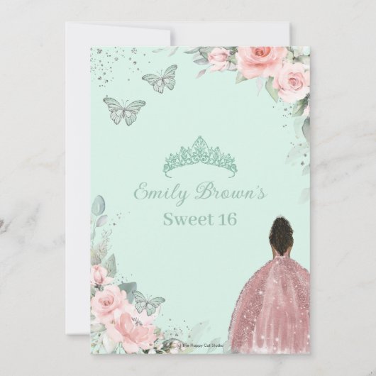 Sweet 16 Sixteen Birthday Blush Floral Mint Green Kaart (Achterkant)