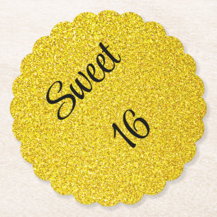 Sweet 16 Sixteen Birthday Party Gold Glitter Kartonnen Onderzetters