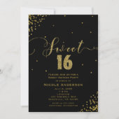 SWEET 16 Sixteen Black & Gold Confetti Corners Kaart (Voorkant)