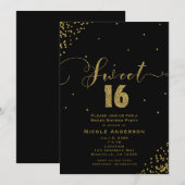 SWEET 16 Sixteen Black & Gold Confetti Corners Kaart (Voorkant / Achterkant)