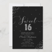 SWEET 16 Sixteen Black & Silver Confetti Corner Kaart (Voorkant)