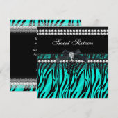 Sweet 16 Sixteen Blauwgroen Black Pearl Lace Zebra Kaart (Voorkant / Achterkant)