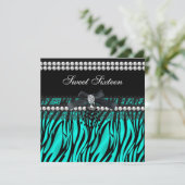 Sweet 16 Sixteen Blauwgroen Black Pearl Lace Zebra Kaart (Staand voorkant)